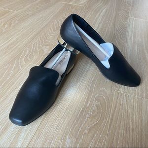 NEW WITH BOX GOLD HEEL BLACK LEATHER LOAFERS